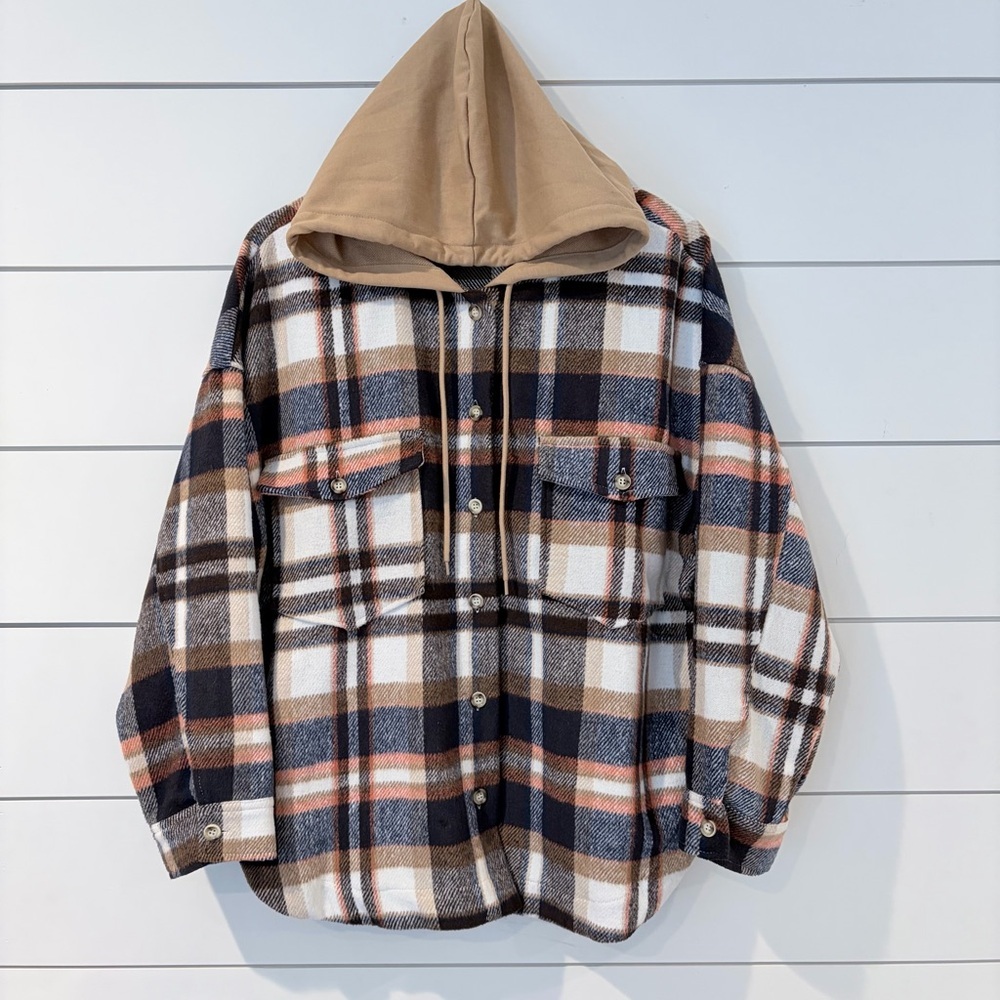 Altar’d State Plaid Hooded Shacket Cabincore Cozy Core Flannel M